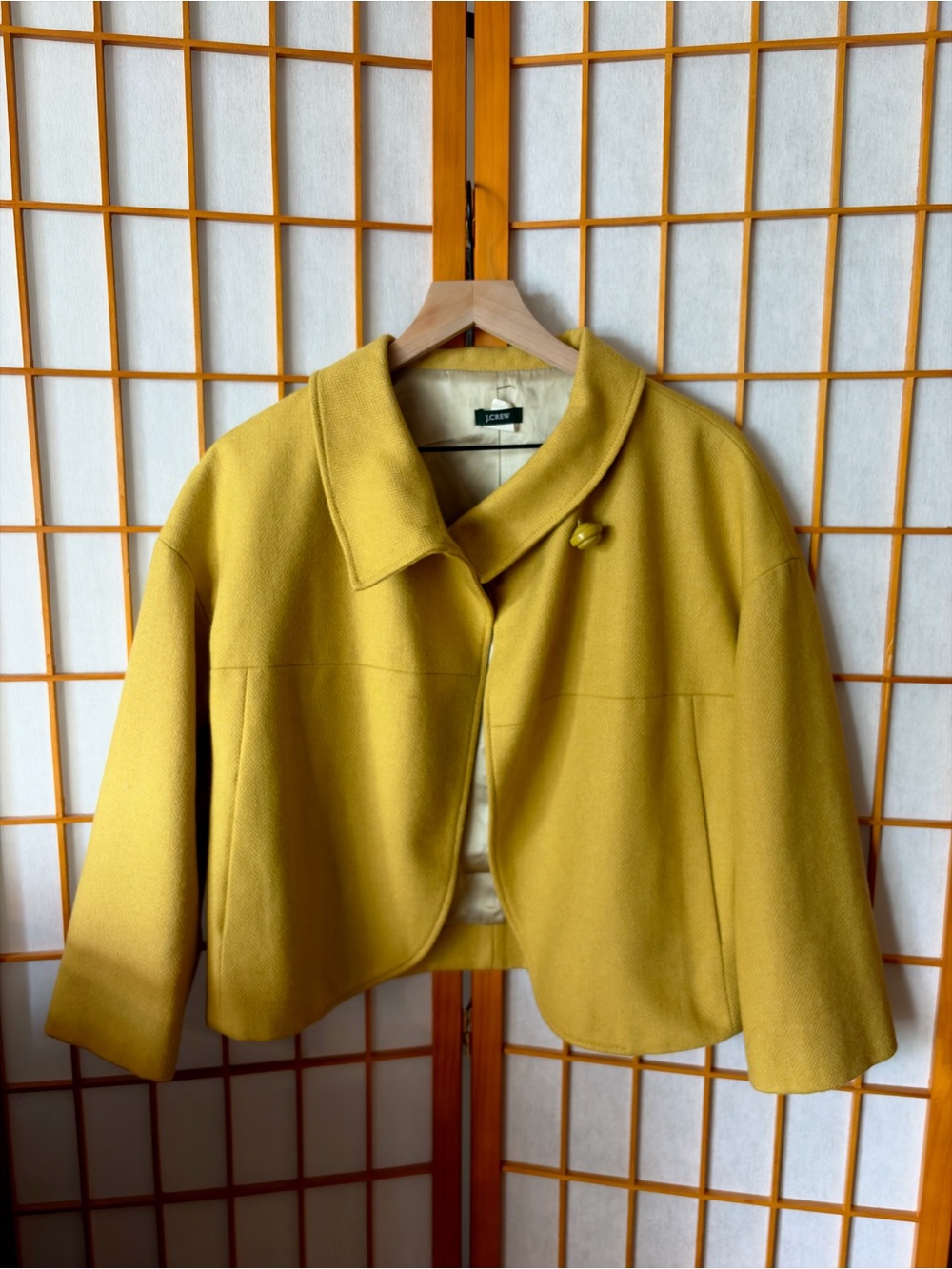 Vintage J Crew Top-Button Wool Pea Coat - Mustard Yellow Size 2